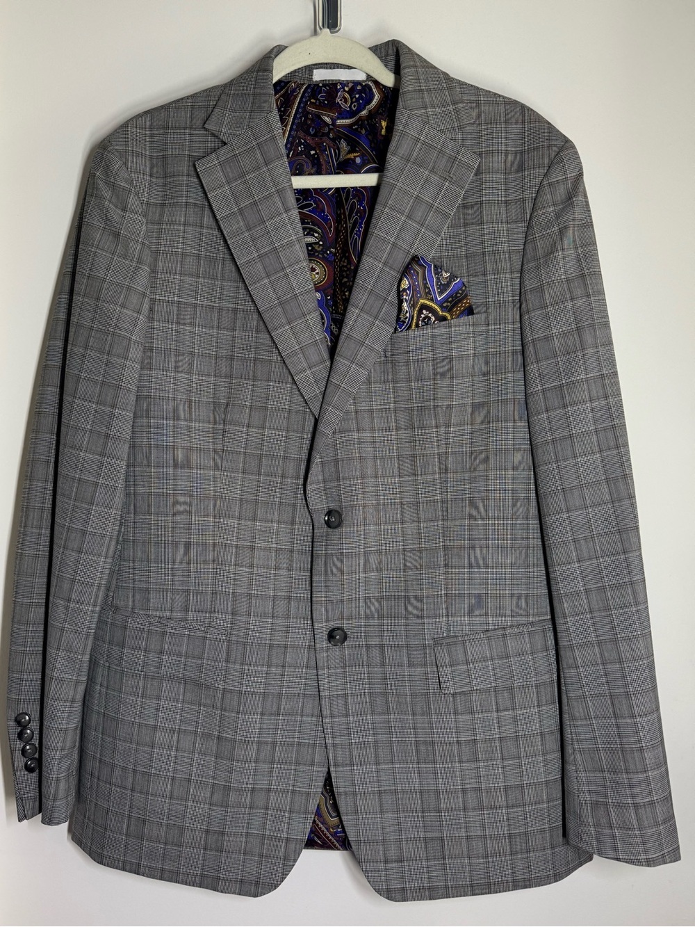 Tallia Gray Windowpane Men's Blazer with Paisley Lining